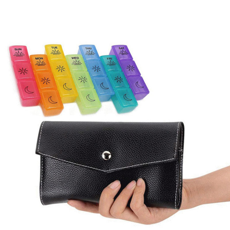 Durable Weekly Daily Pill Organizer with PU Case 