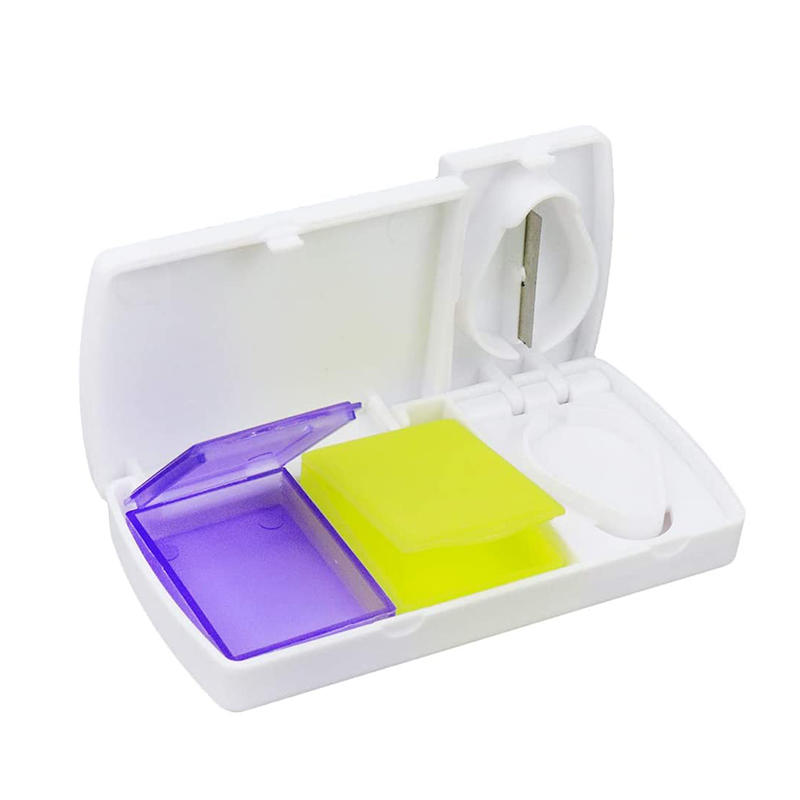 Small Portable Plastic Pill Storage Box with Cutter 