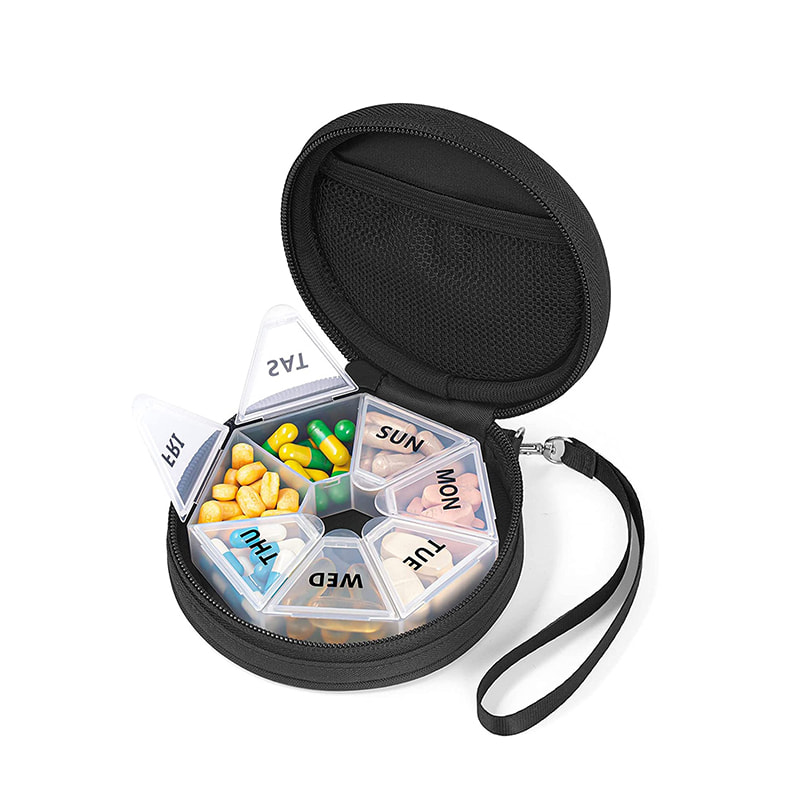 Premium Portable Travel Pill Box with Zipper Bag