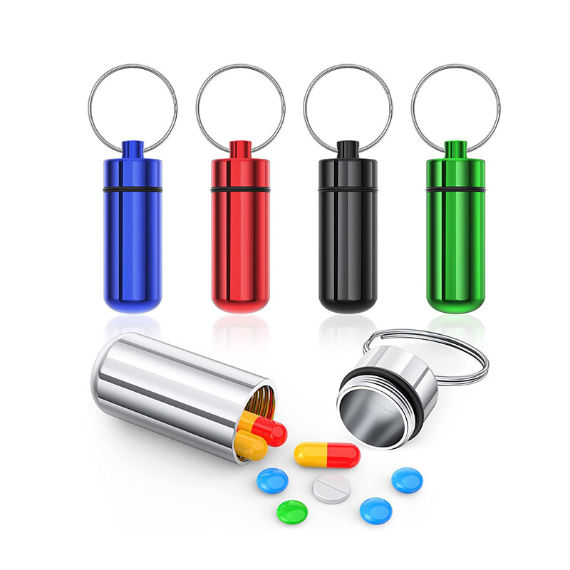 Mini Metal First Aid Keychain Pill Box 